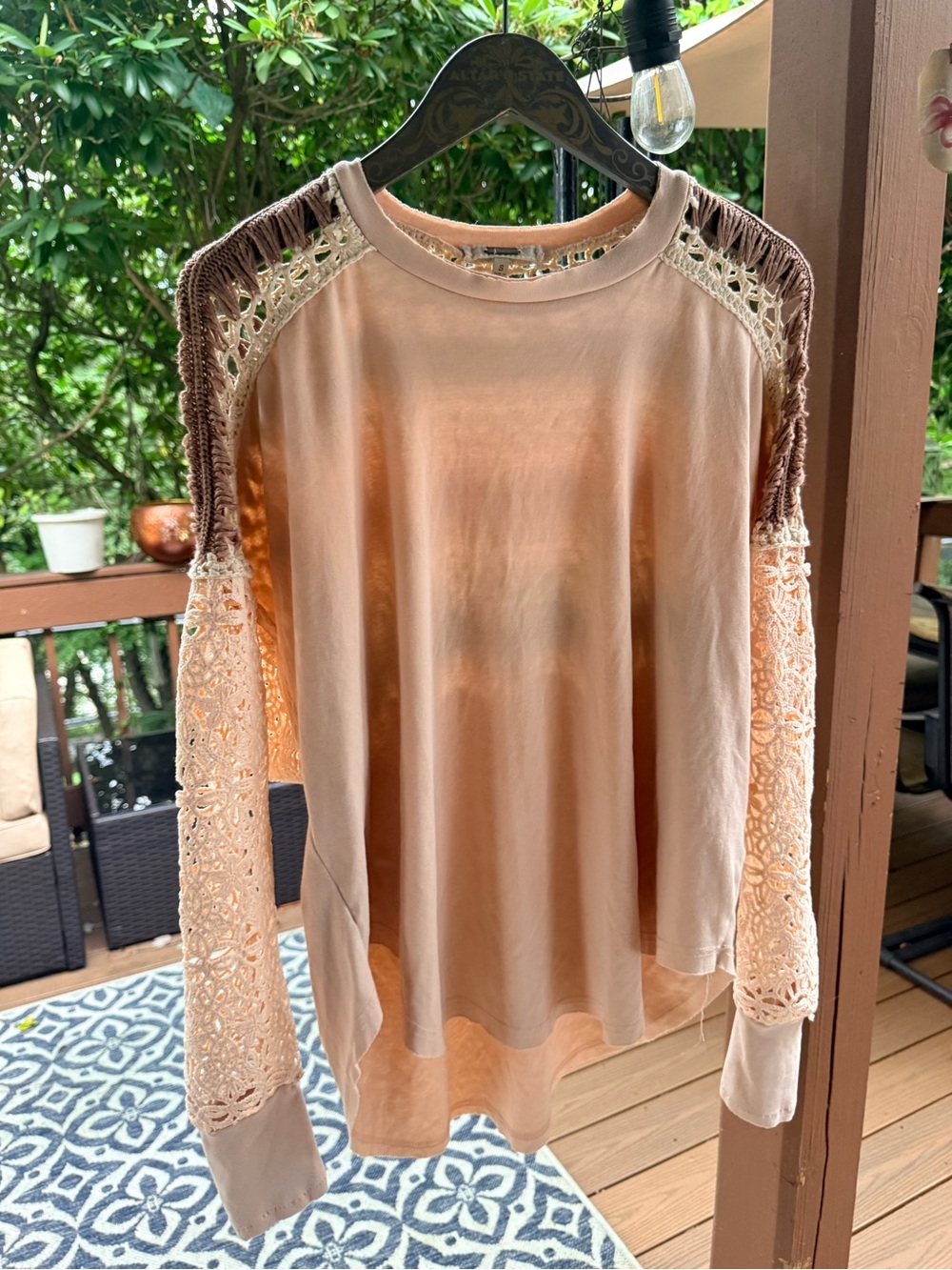 gimmicks by BKE Peach Crochet-Detail Long Sleeve Top